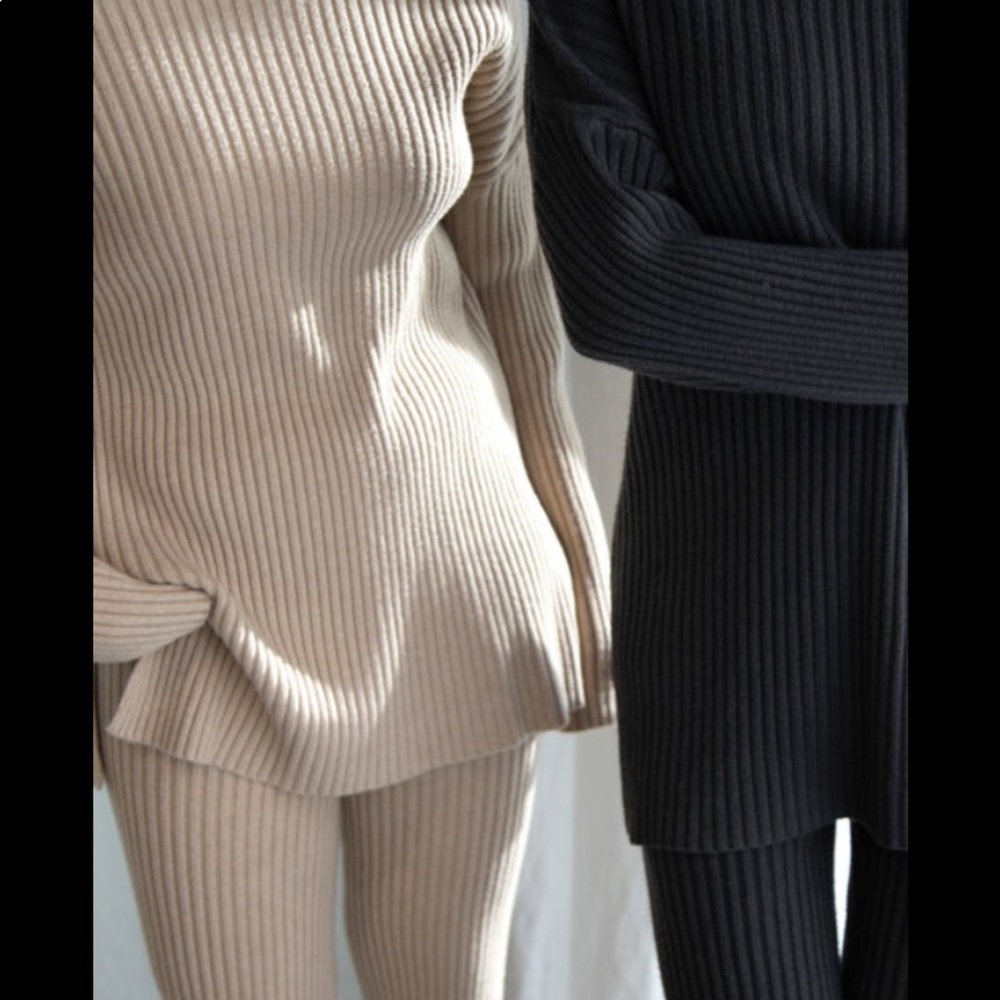 OAK + FORT Ribbed Sweater & Pant Set Beige